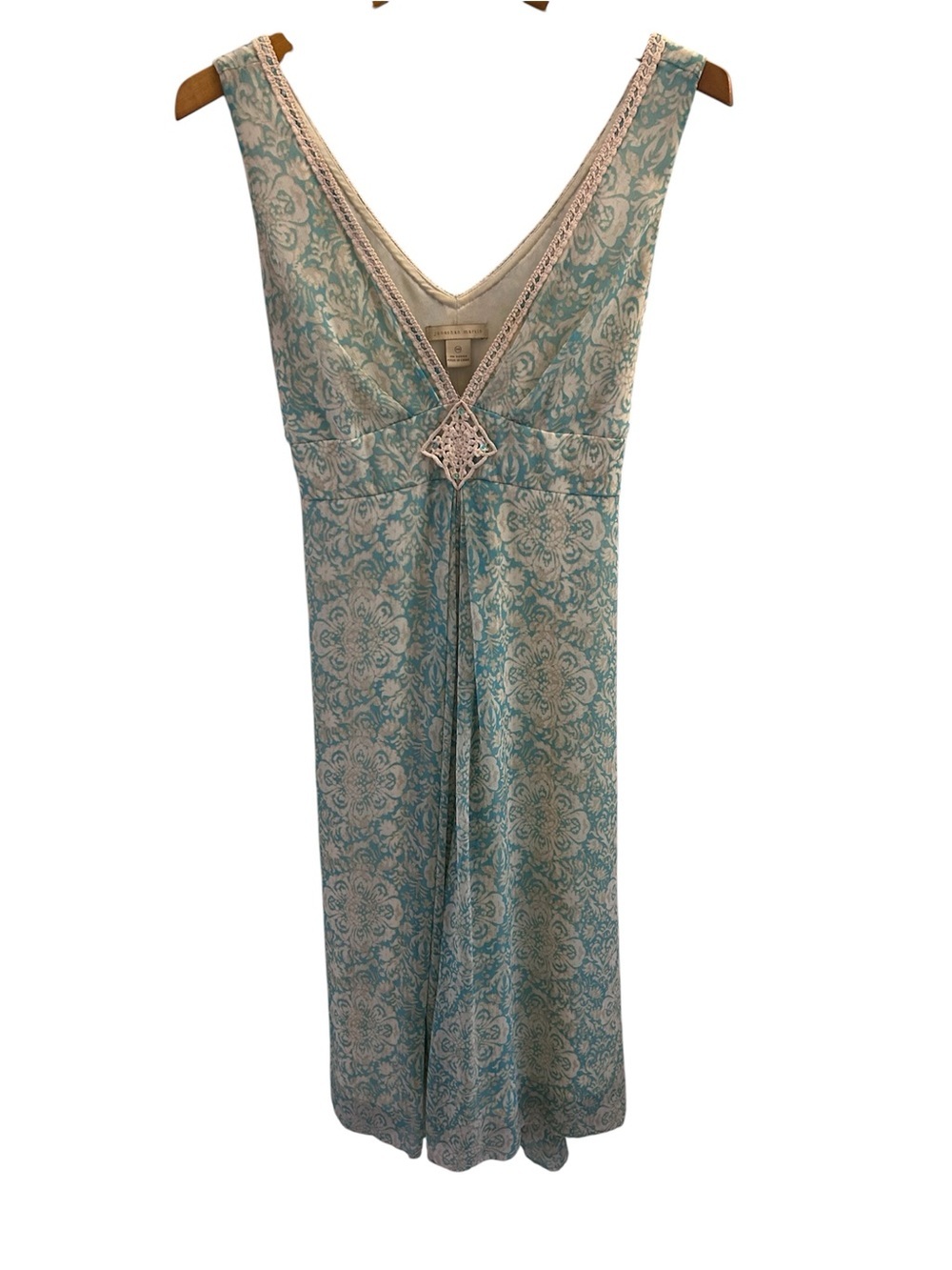 Johnathan Martin V-Neck Midi Dress in Light Blue Lace-Print Size 10